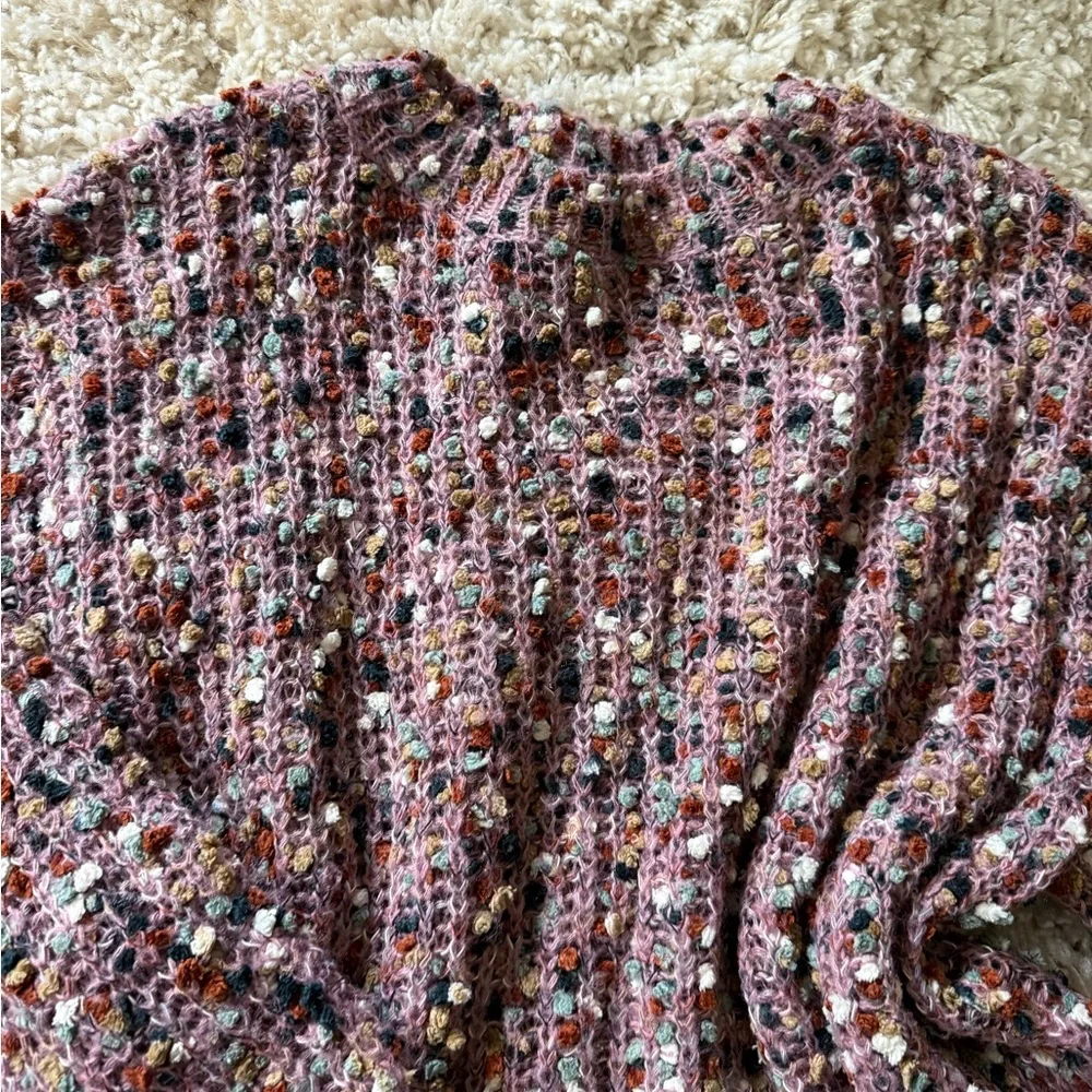 Pink and Red Crew Neck Sweater with Textured Knit - Picture 5 of 6